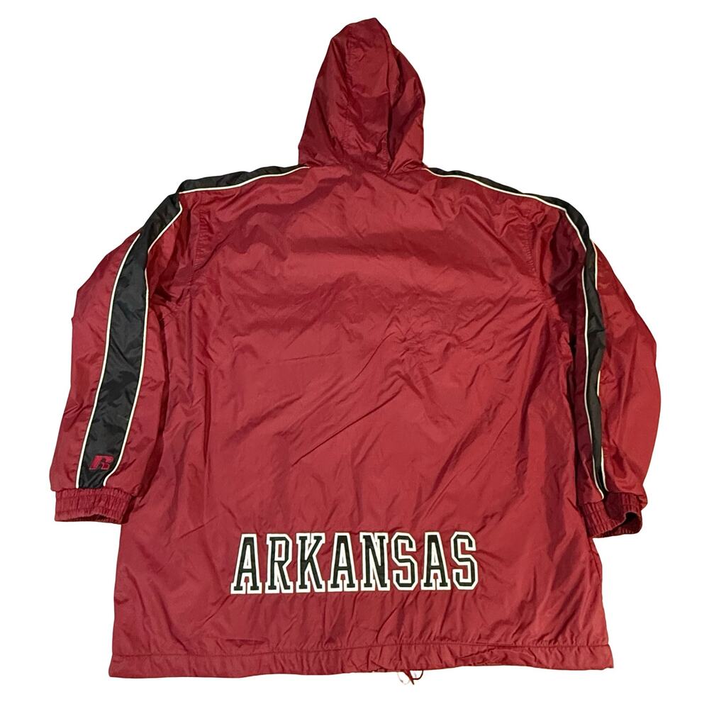 UNIVERSITY OF ARKANSAS Men Large Red Stadium Jacket Warm Hood Razorbacks Vintage - Picture 5 of 12